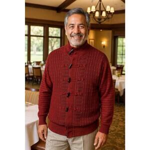 Vintage Michael Irvin 88 Men's Dark Red Knit Full Zip Toggle Sweater Size L